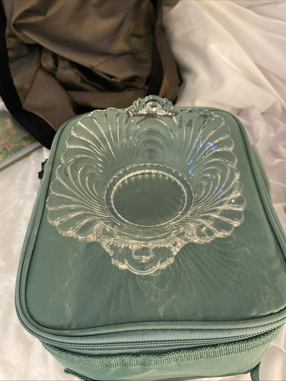 Vintage Retro Clear Glass Cambridge Caprice Bowl Swirl Design 7.25 x 5.25 x 2 in